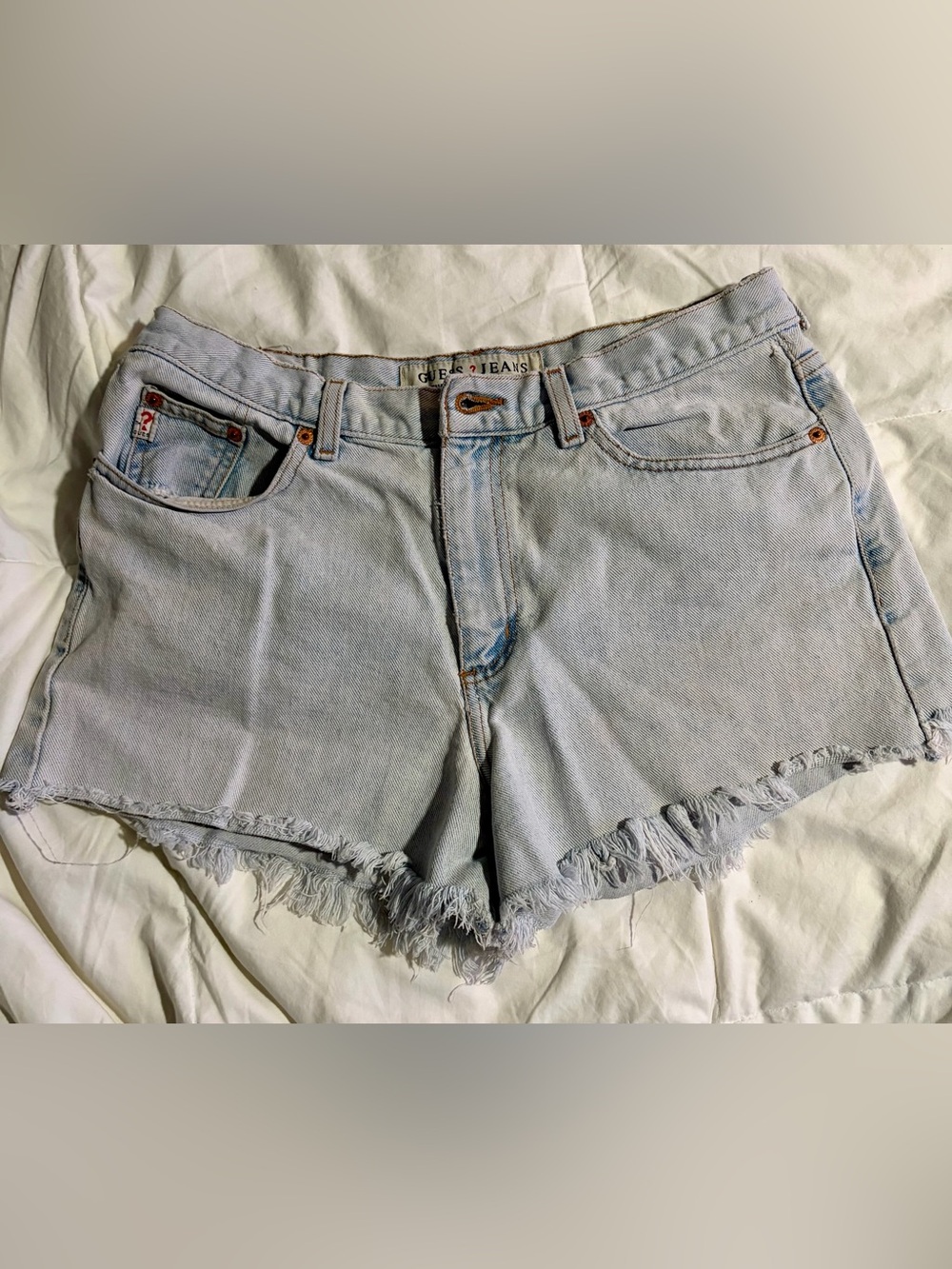 Guess Light Wash Frayed Hem Denim Shorts